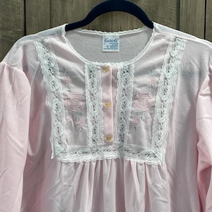 VTG NOS Carole Lace Trim Nightgown Brushed Poly Pink Prairie Long Gown L USA