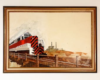 Rare BERT SEABOURN Original Acrylic on Canvas Painting Signed 1977 Early Large Art Work First Native American Symbolic Image Vintage