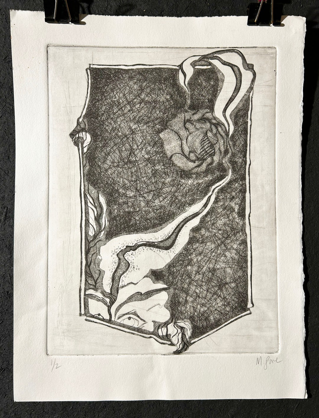 ORIGINAL Single Color ETCHING Art Print eye Only 2 Created 1990's Hand