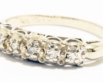 Vintage 14k Natural Diamond Stacking Accent Band Ring Sz 5.5, White Gold Marked Fiancé