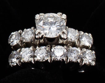 Vintage Cathedral Natural Diamond Bridal Set, Mid-Century Inspired, 1.30 TCW, 14K White Gold, 0.50 ct VS Clarity Natural Diamond Center