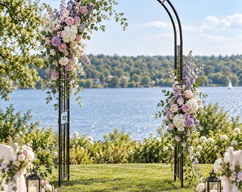 7.2 Ft Black Metal Garden Arch, Climbing Plant Trellis, Wedding Arbor (49" W x 87" H)