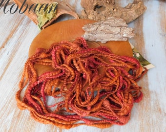 Art Yarn "autumn red", handspun, hand dyed, wool, silk