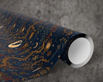Papel de embrulho com estampa de corvo celestial da meia-noite | Lua, estrelas, galáxia, Natal e festas de fim de ano