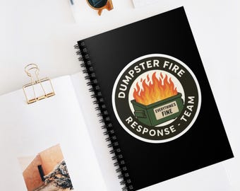 Notatnik spiralny zespołu reagowania na pożary kontenerów na śmieci | Logo „Everything's Fine”, notatnik w linie