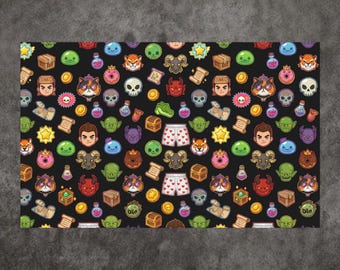 Dungeon Crawler Carl Icons Pattern Fabric by Yard Cotton Twill | Dice, Potions, Boxers, Loot