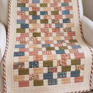 Vintage Scrappy Brick Quilt Pattern, Easy Patchwork Quilt PDF