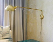 180 Degree Extending Telescoping Brass Swivel Lamp - Articulating Swing Arm Lamp with Parabolic Shade - Industrial Brass Wall Lamp