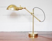 Brass Table Lamp - Scissor Industrial Pharmacy Articulating - Vintage Brass Lamp Style - Parabolic Shade