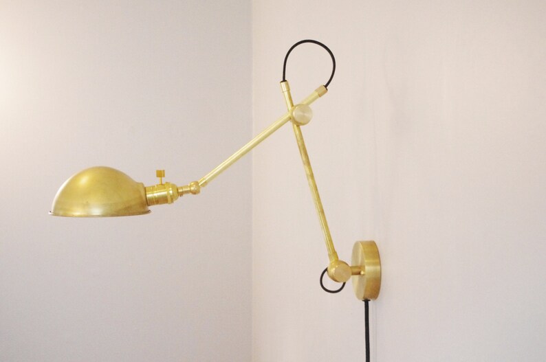 Industrial Brass Wall Lamp With Parabolic Shade Pharmacy Articulating Boom Light