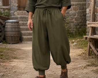 Pantaloni harem per festival LARP rinascimentali, pantaloni per costumi da fiera rinascimentale, pantaloni da cosplay vichinghi e pirati per uomo, pantaloni larghi medievali