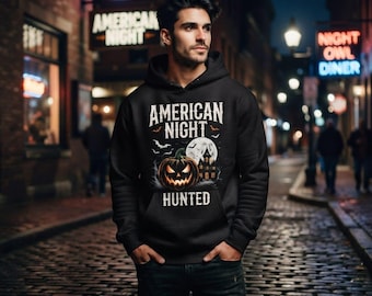 Halloween-Kürbis-Hoodie für Herren | Sweatshirt mit Spukhaus-Motiv | Gruseliger Pullover | Amerikanische Nachtjagd | Süßes oder Saures-Geschenk für ihn