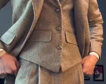 3-teiliger Kaschmiranzug im Fischgrätmuster für Herren | Tweed-Hochzeitsanzug im Vintage-Stil | Elegantes Bräutigam-Set im Vintage-Look | Geschenk für ihn