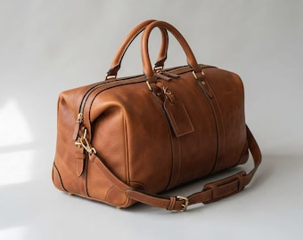 Handgefertigte Reisetasche aus Leder für Herren | Wochenendtasche aus Vollnarbenleder | Vintage-Sporttasche für Übernachtungen | Geschenk für Trauzeugen