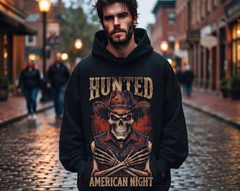Cowboy-Hoodie mit Totenkopfmotiv für Herren | Western-Sweatshirt mit Skelett-Grafik | Horror-Pullover | Halloween-Hoodie im Gothic-Oversize-Stil | Geschenkidee für ihn