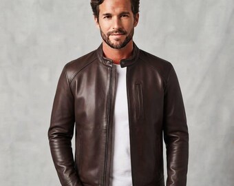 Handgefertigte Vollnarbenlederjacke | Espresso Café Racer Jacke | Slim-Fit Bikerjacke