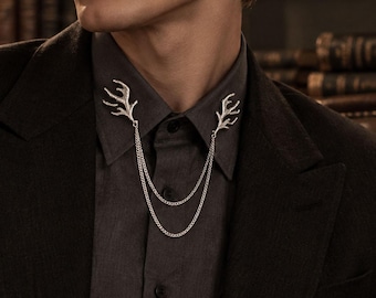 Gothic Collar Chain, Antler Collar Accessory, Vintage Shirt Collar Pin