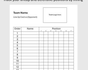 Softball Lineup Card | 7-Inning Defensive Rotation | Editable Word Template | Printable Game Day Coach Sheet