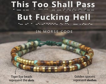 This Too Shall Pass Morse Code Bracelet, Adjustable Hidden Message Gift