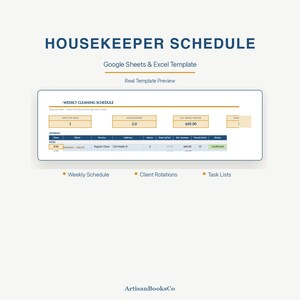 Housekeeper Schedule & Route Planner | Weekly Cleaning Schedule, Client Rotations, Task Lists | Google Sheets