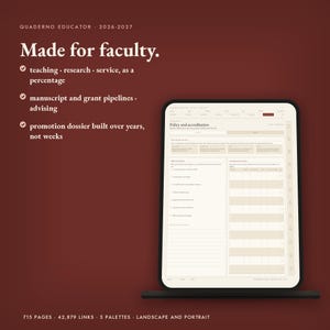 Professor Digital Akademisk Planerare 2026-2027 | GoodNotes Notability, Forskningsspårare, Anställningsunderlag, Undervisningsbelastning, 715 Sidor