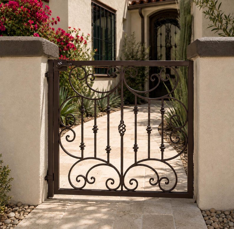 Low Ornamental Steel Courtyard Gate, Custom Garden and Side Yard Entry ...