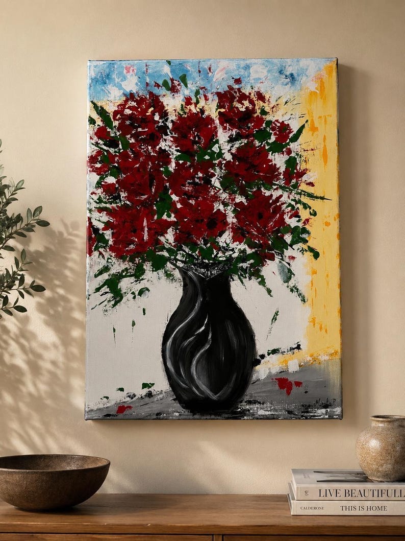 Passion and Hope — red flowers in black vase