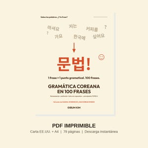 Grammatica coreana in 100 frasi PDF, riquadro di coreano per principiantes TOPIK 1-2, esercizi imprimibles carta e A4