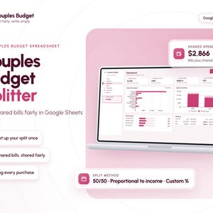 Couples Budget Spreadsheet for Google Sheets, Shared Bills Splitter, Fair Split by Income or 50/50, Expense Tracker for Two