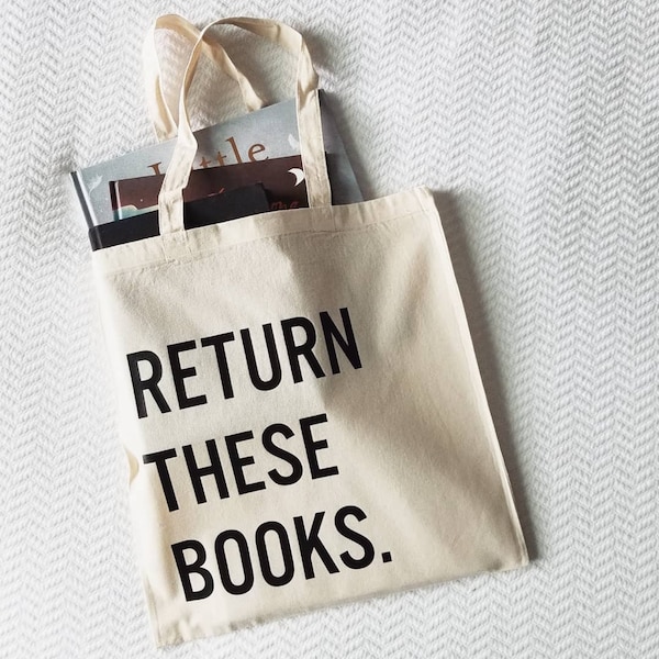 Sac fourre-tout fait à la main "Retourner ces livres" - Sac fourre-tout personnalisé - Sac de bibliothèque - Sac fourre-tout de bibliothèque personnalisé