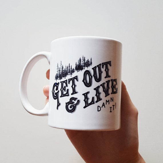 Handmade Joshua Red "Get Out and Live" Coffee Mug - Hand Drawn Coffee Cup - Handmade Coffee Mug