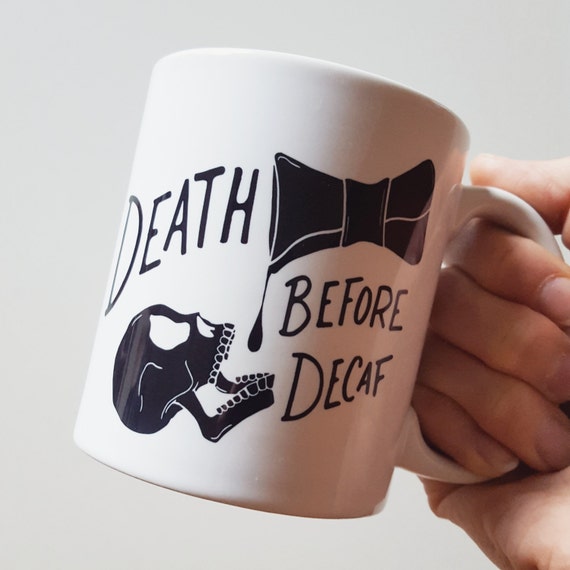 Handmade Joshua Red "Death Before Decaf" Coffee Mug - Hand Drawn Coffee Cup - Handmade Coffee Mug