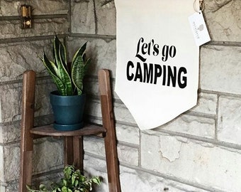 Handmade Medium "Let's Go Camping" Wall Banner - Hanging Wall Pendant - Handmade Wall Banner