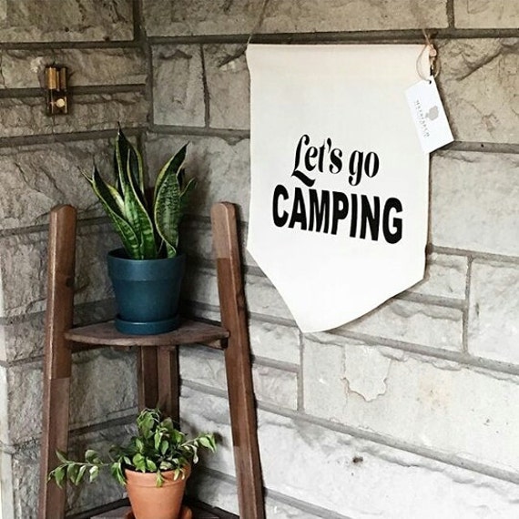 Handmade Medium "Let's Go Camping" Wall Banner - Hanging Wall Pendant - Handmade Wall Banner