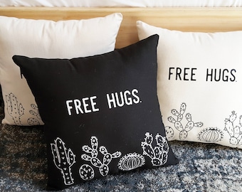 Handmade Amanda Serra Designs FREE HUGS Cactus Pillow - Handmade Custom Throw Pillow - Cactus Pillow