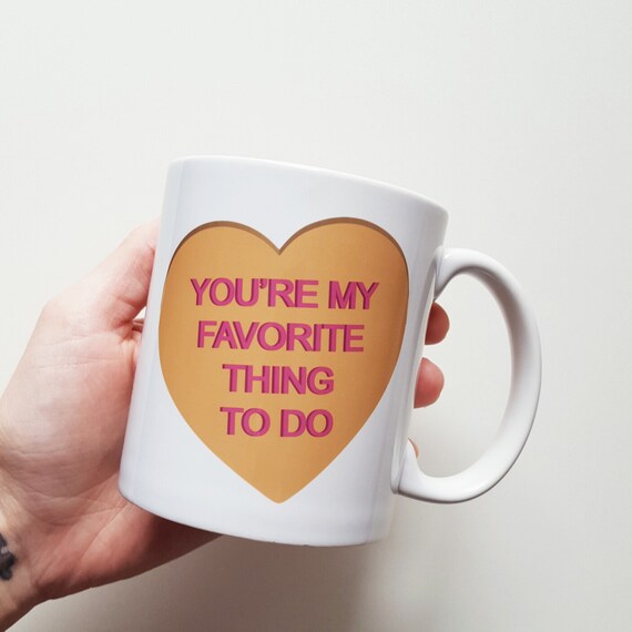 Custom Conversation Heart Coffee Mug - Handmade Candy Heart Coffee Cup - Valentine's Day Mug