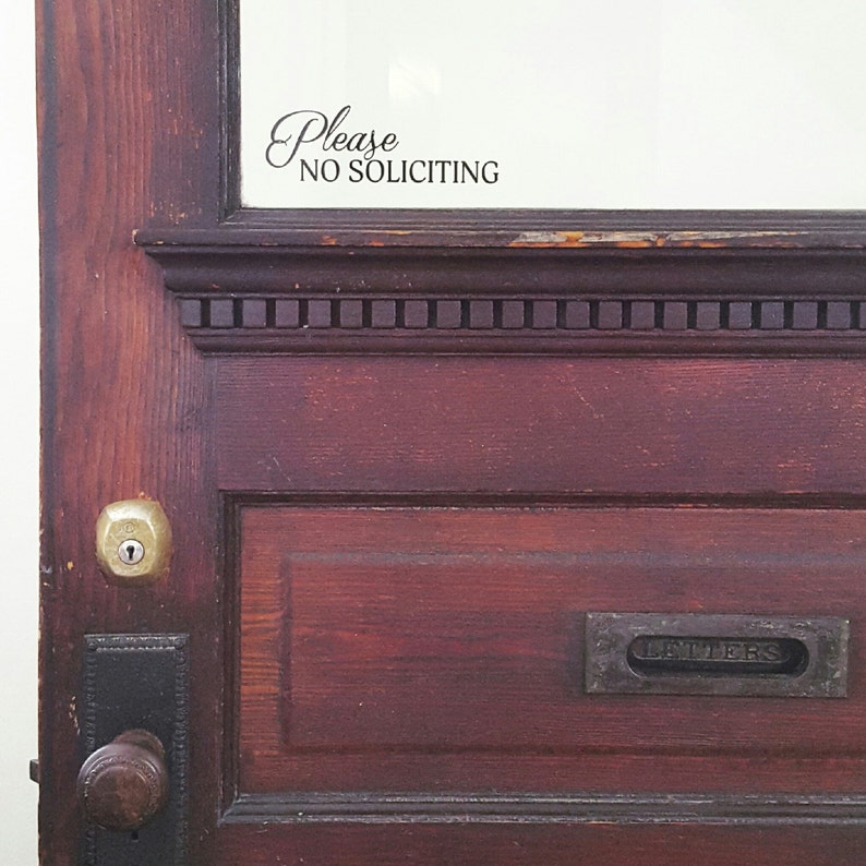 Handmade Please No Soliciting Vinyl Door Sticker No Soliciting Sign Custom Door Sign image 3