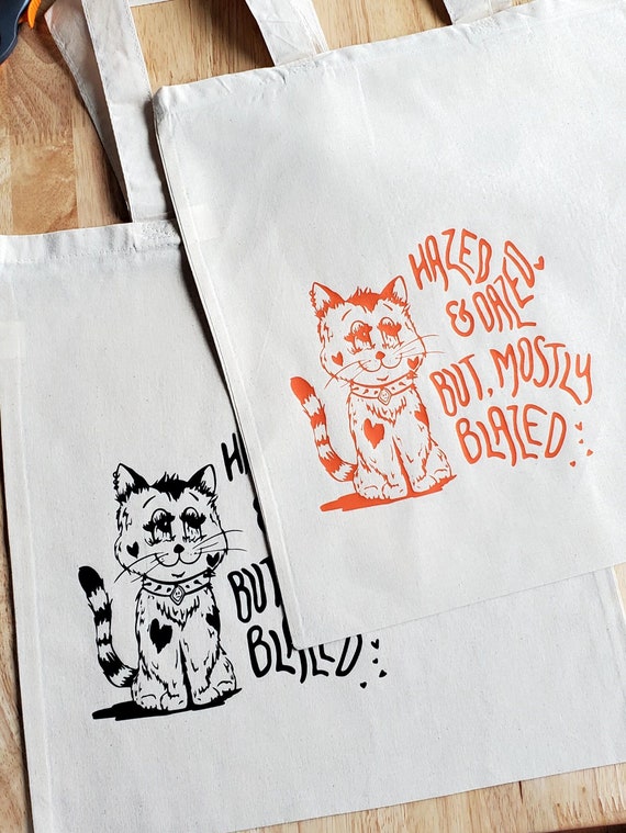 Halle Hauer Hand Drawn "Hazed & Dazed But, Mostly Blazed" Tote Bag - Cannabis Tote Bag