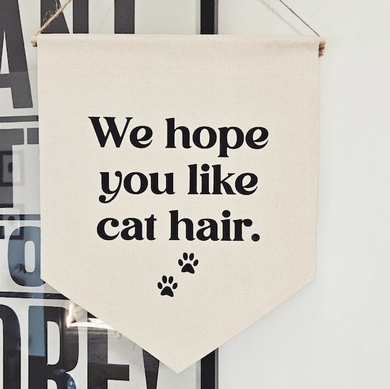 Handmade "I Hope You Like Cat Hair" Door Sign - Cat Lover Wall Banner - Hairy Cat Lady Problems