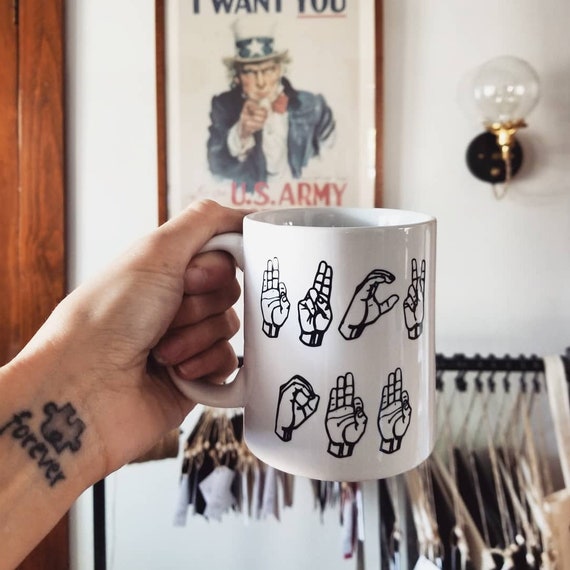 Handmade Sign Language FUCK OFF Coffee Mug- Handmade Fuck Off Coffee Cup - F Word Coffee Cup