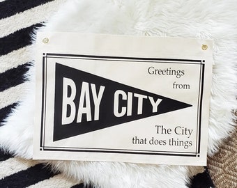 Handmade Bay City Postcard Banner - Custom City Banner - Handmade Custom City Banner