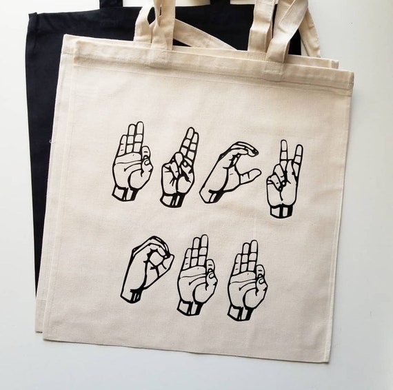 Handmade Sign Language FUCK OFF Tote Bag - Fuck Off Tote Bag - Custom Tote Bag