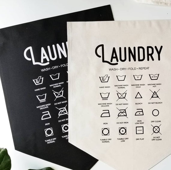 Handmade Laundry Care Banner - Laundry Care Symbol Chart - Laundry Care Symbol Banner - Handmade Custom Banner