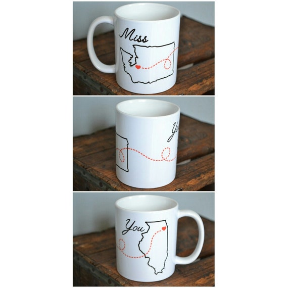 Handmade "Miss you" Personalized State Mug - Custom Handmade Coffee Mug