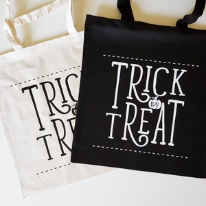 Handmade Nicole Colinarez &quot;Trick or Treat&quot; Tote Bag - Hand Lettered Canvas Tote Bag - Halloween Candy Bag - Handmade Trick Or Treat Bag