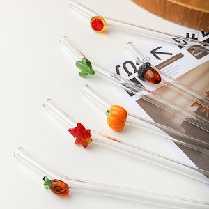 Fruitig glazen drinkrietje, aardbei-, citroen-, kersen- en watermeloenrietje, herbruikbaar kleurrijk glazen rietje, leuk drinkaccessoire, sapcadeau