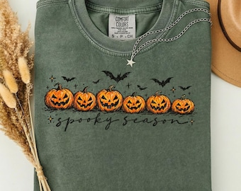 Koszulka z motywem dyni Jack-o'-Lanterns z serii Spooky Season | Rząd dyni na Halloween