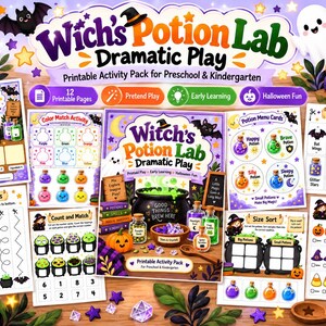Witch's Potion Lab Printable Activity Pack, Halloween Preschool Learning (Digital Download)