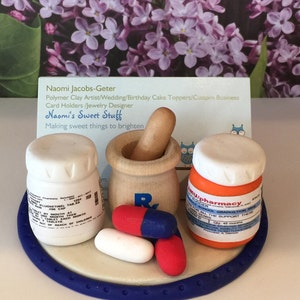 Polymer clay business card holder,pharmacist business card holder,doctor,nurse,charming,fun,medicine,pills,prescription bottle,pharmacy,gift