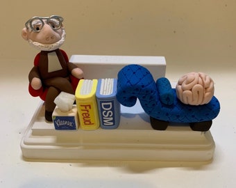 Psychology business card holder,desktop card holder,office decor,polymer clay,Freud,business.